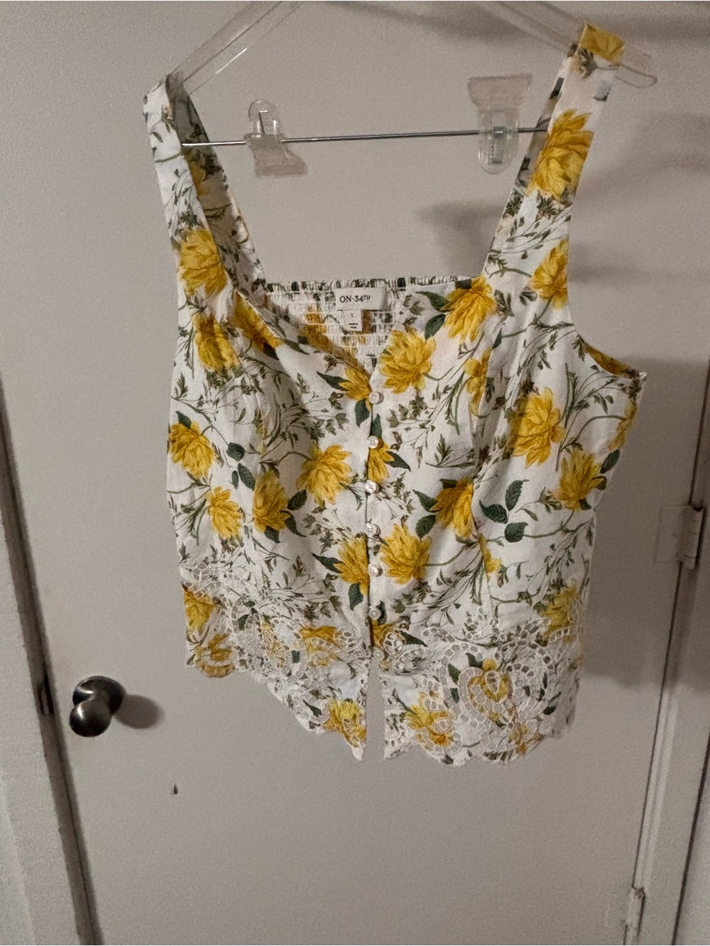 ON 34th White & Yellow Floral Lace-Trim Camisole